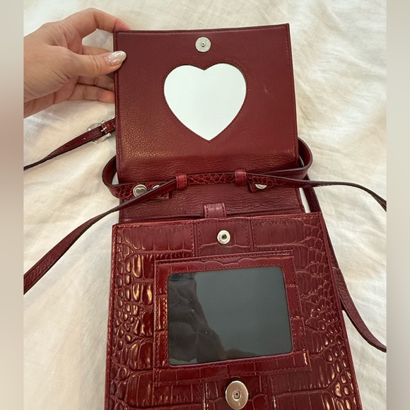 Brighton Burgundy Tri-Fold Crossbody Wallet Purse – Heart Mirror - Picture 3 of 11